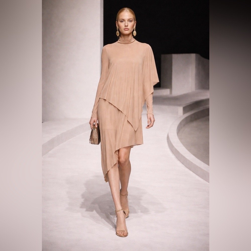 BCBGMaxAzria Nubuck Mesh Asymmetrical Midi Dress